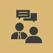 Two people discussing with speech bubbles